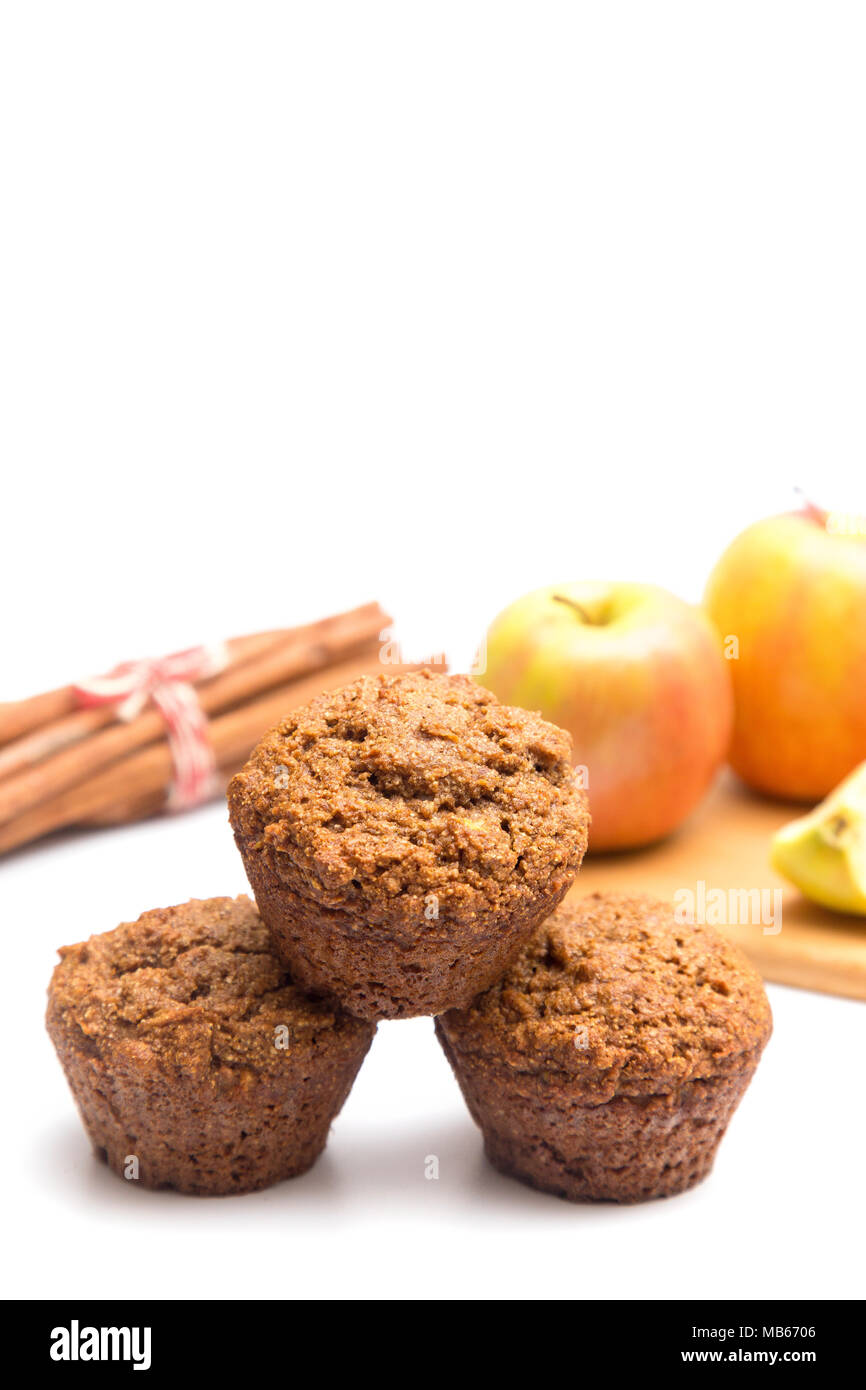 Apple Cinnamon Pecan Muffins on a White Background Stock Photo