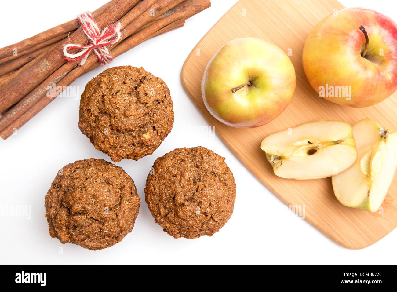 Apple Cinnamon Pecan Muffins on a White Background Stock Photo