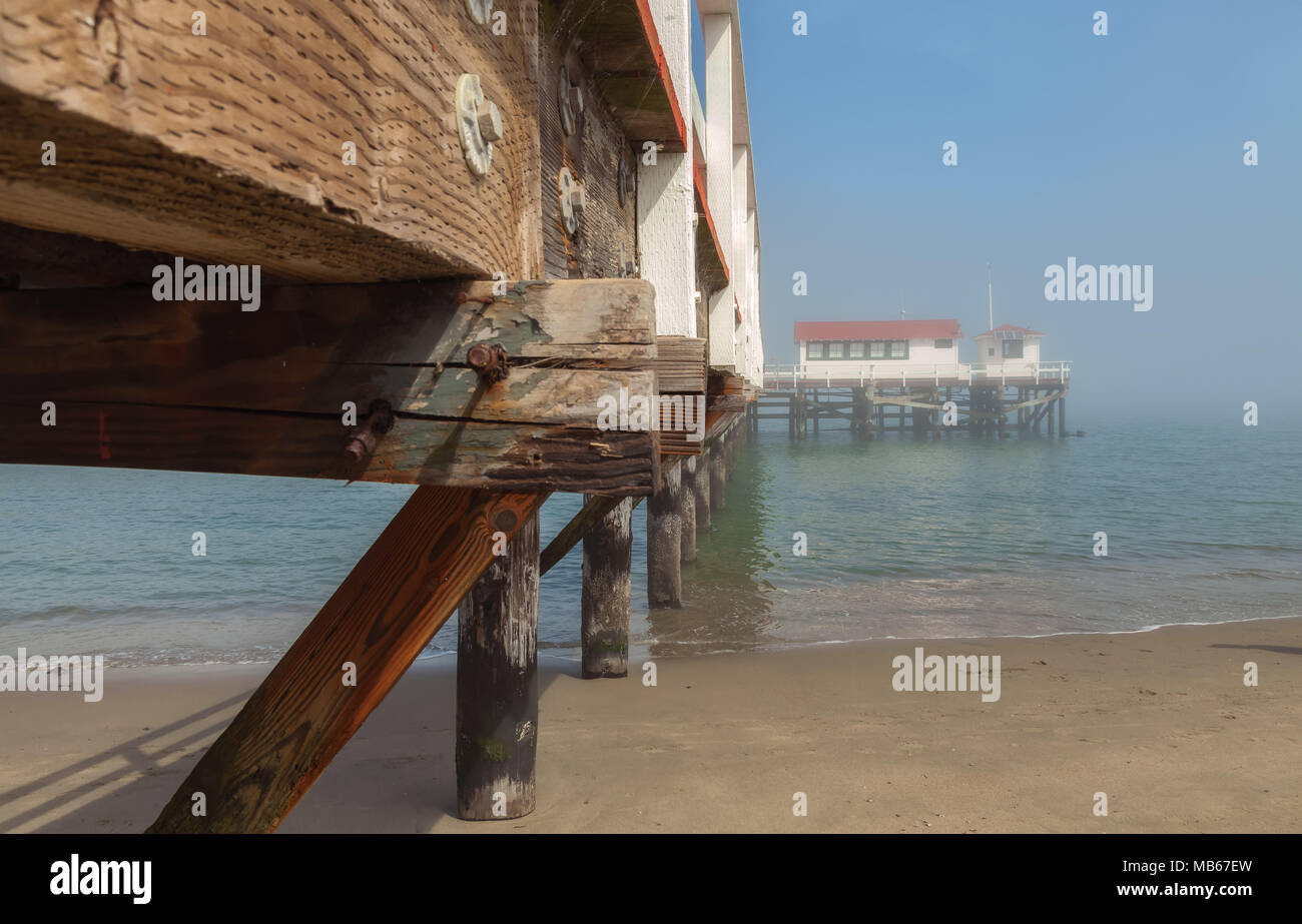 Greater Farallones National Marine Sanctuary, formerly known as U.S. Coast Guard Station and the early morning fog, Crissy Field, San Francisco, USA Stock Photo