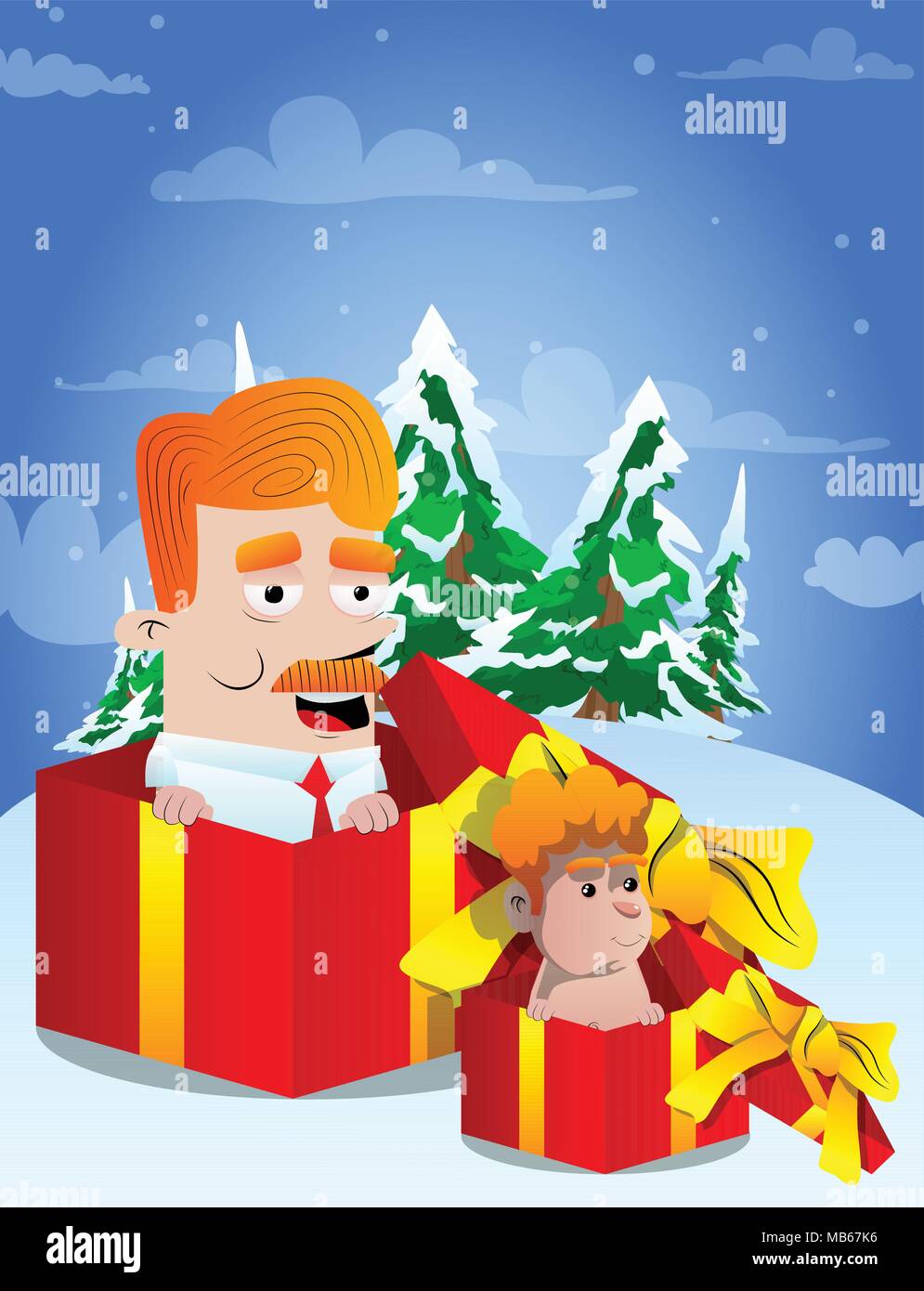 Happy Smiling Successful Businessman And Father In A Gift Box With His