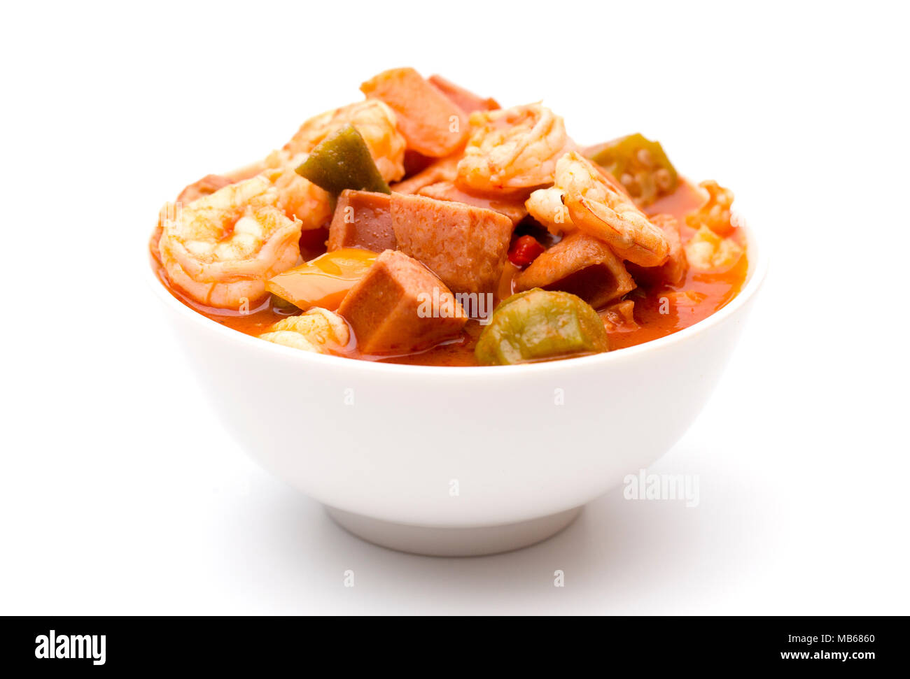 A Bowl of Cajun Seafood Gumbo on a White Background Stock Photo Alamy