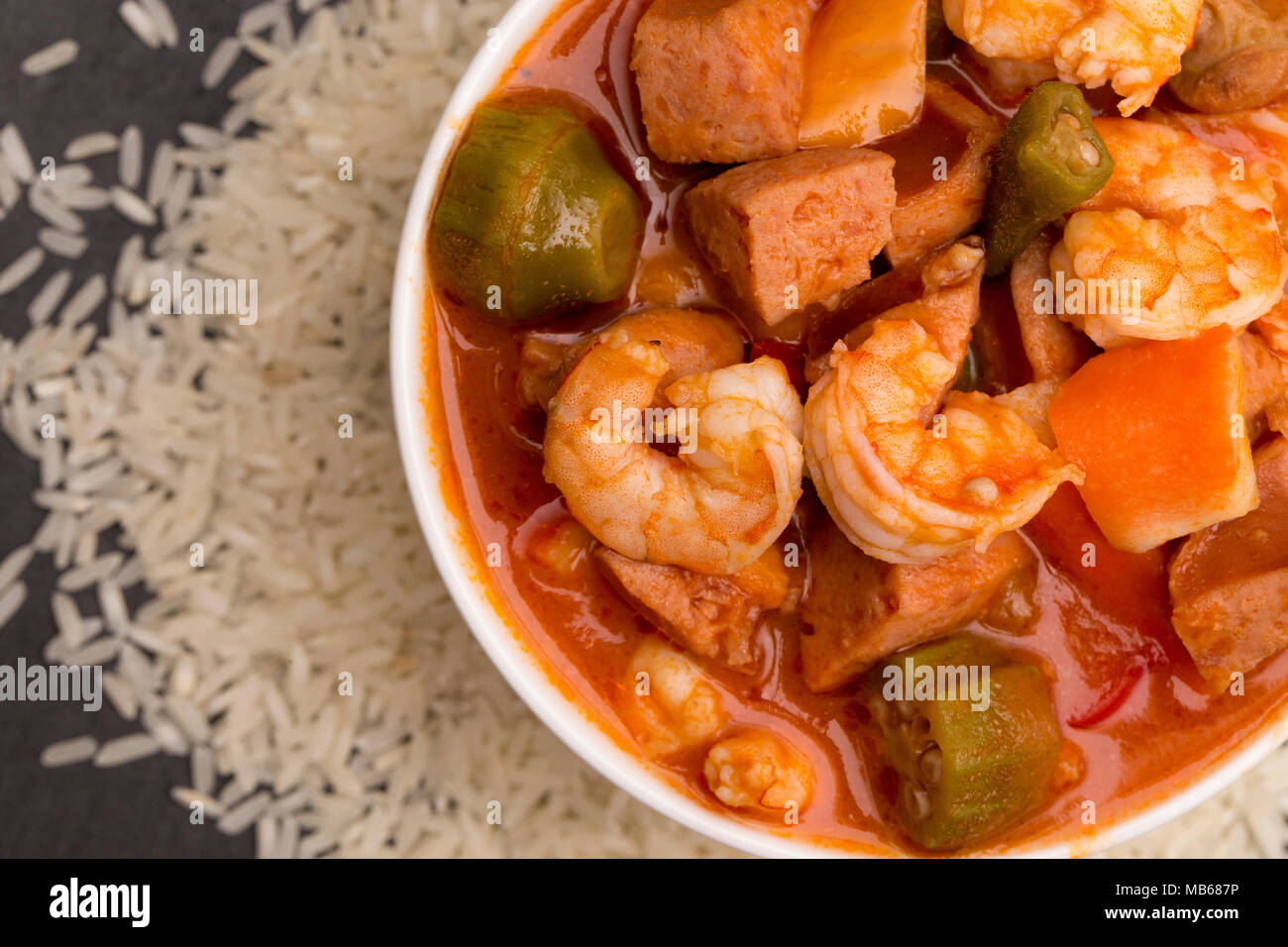 A Bowl of Cajun Seafood Gumbo on a Slate Countertop Stock Photo Alamy
