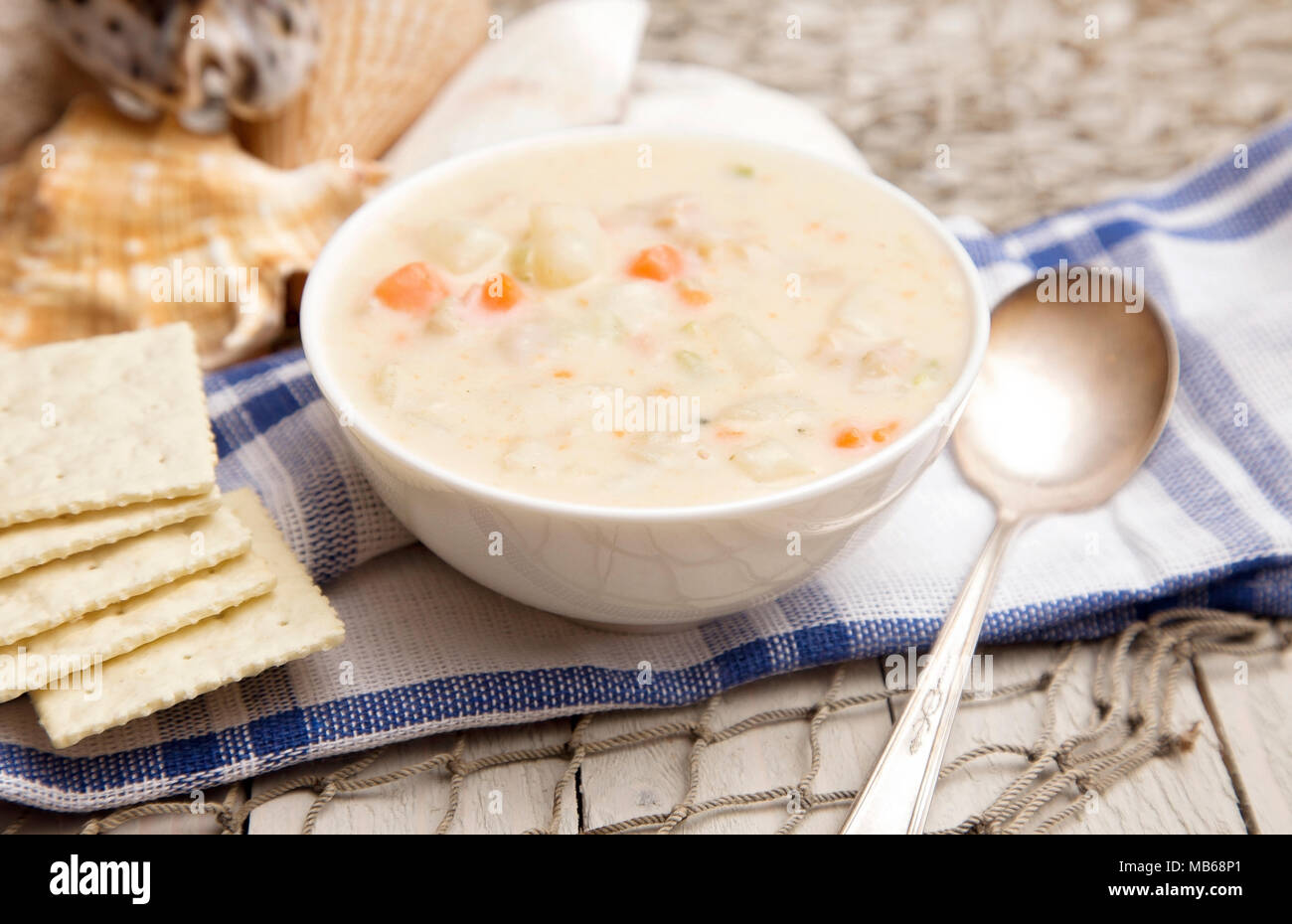 Clam Chowder in a White Bowl Stock Photo Alamy
