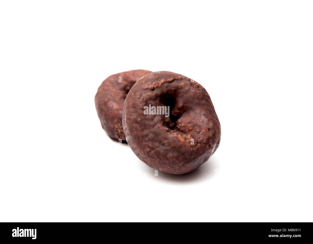 Chocolate Covered Snack Donuts on a White Background Stock Photo