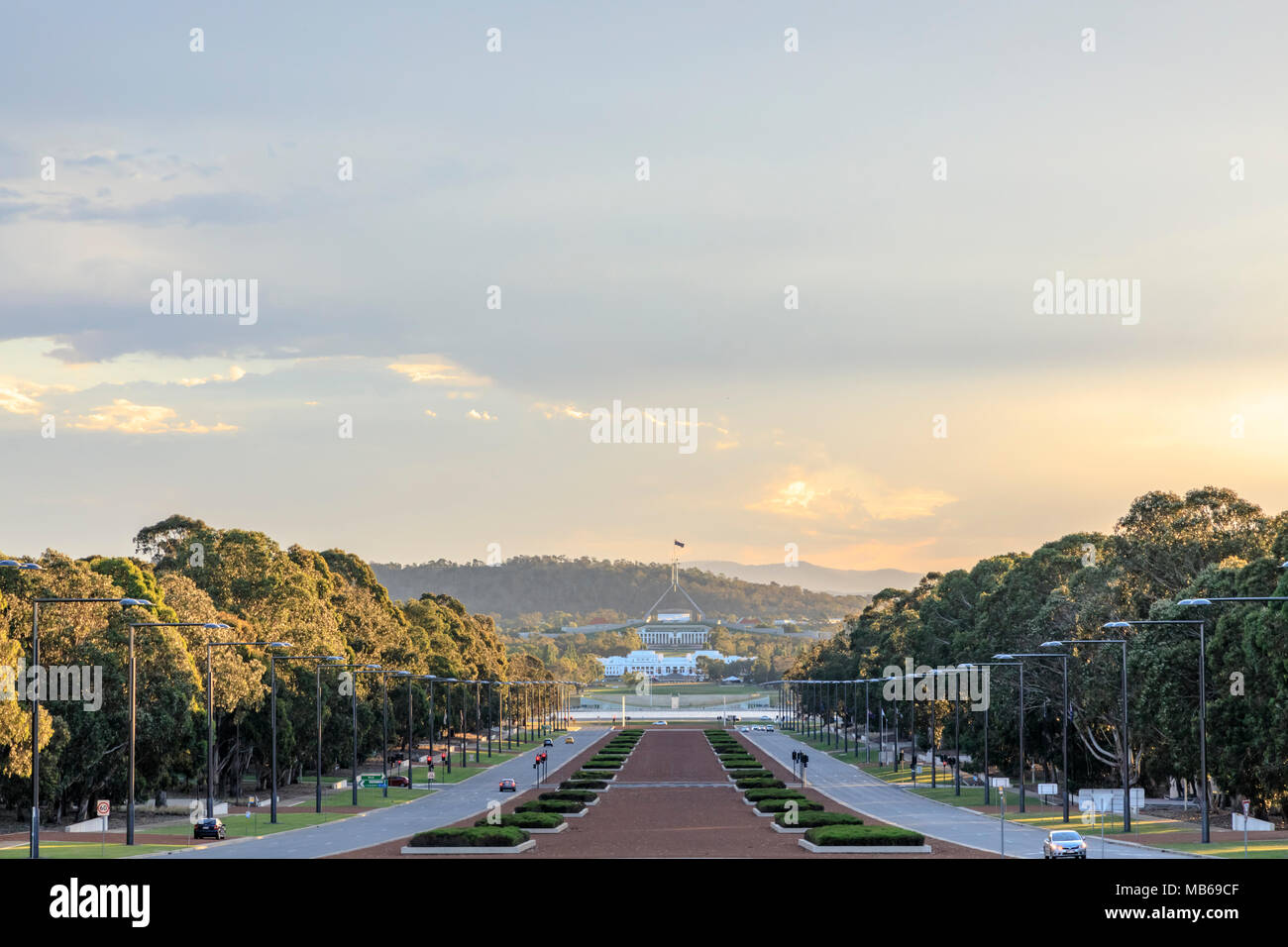 View towards Parliament House from Australian War Memorial, Canberra, Australia Stock Photo