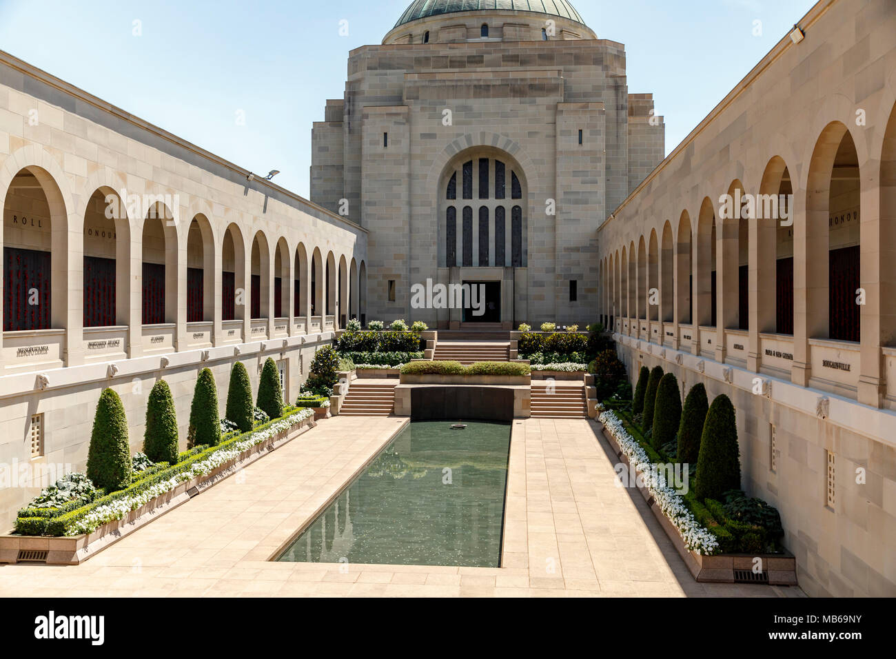 Reflective Pool and eternal flame at Australian War Memorial, Canberra, Australia Stock Photo
