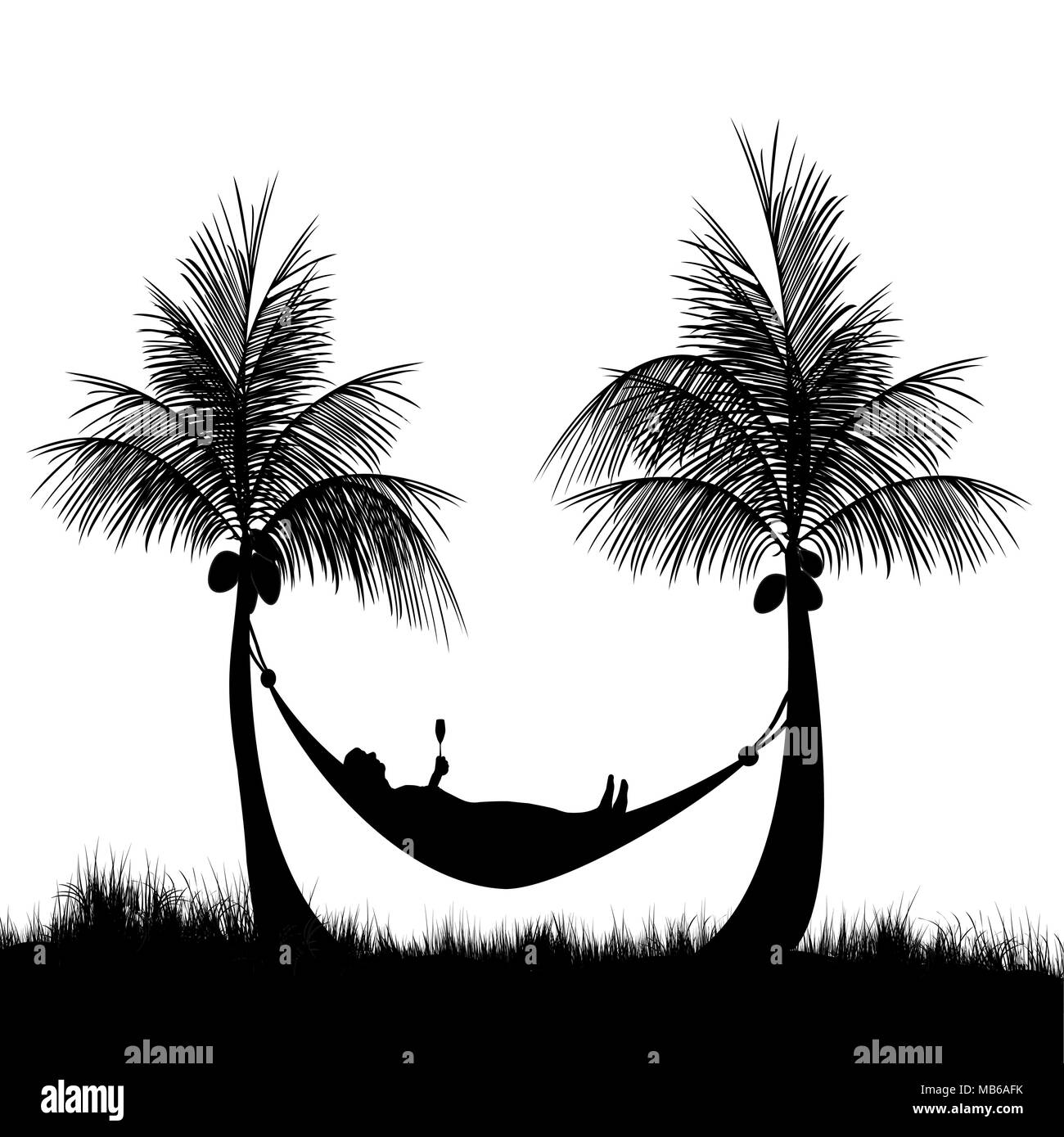 Palm tree hammock beach scene Stock Vector Images - Alamy, image size:1300x1389