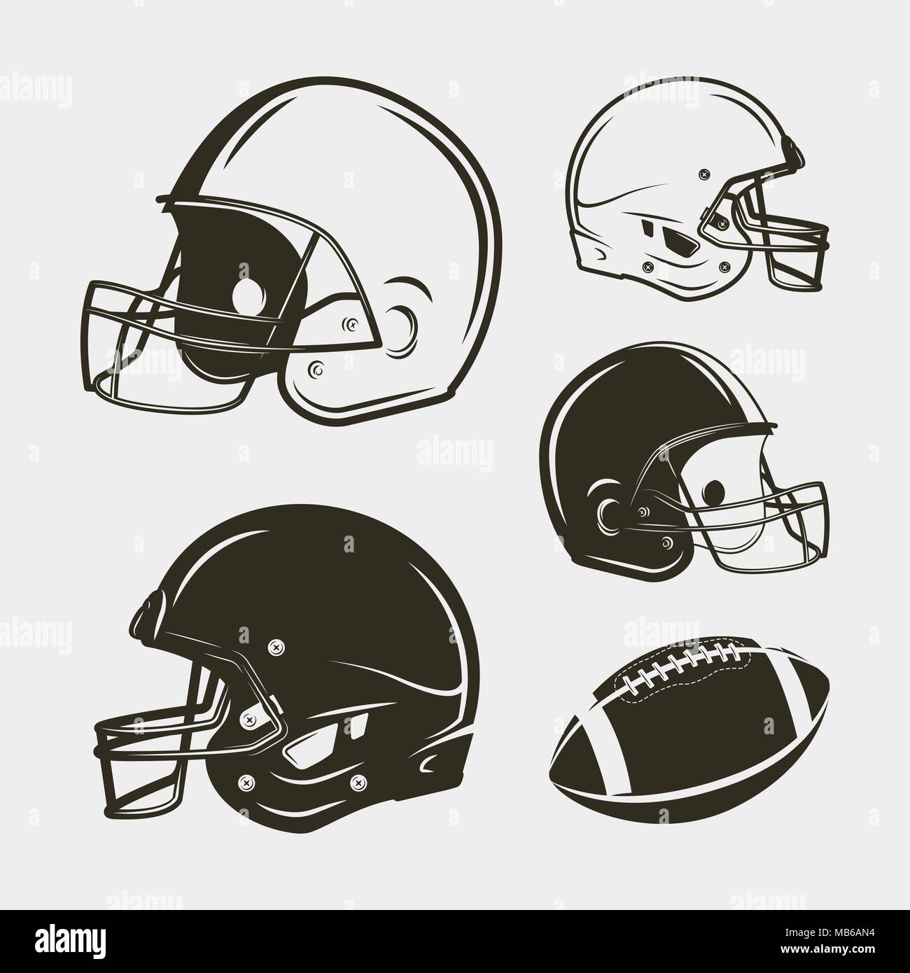 set of american football equipment and gear. helmets and ball. vector  illustration Stock Vector Image & Art - Alamy