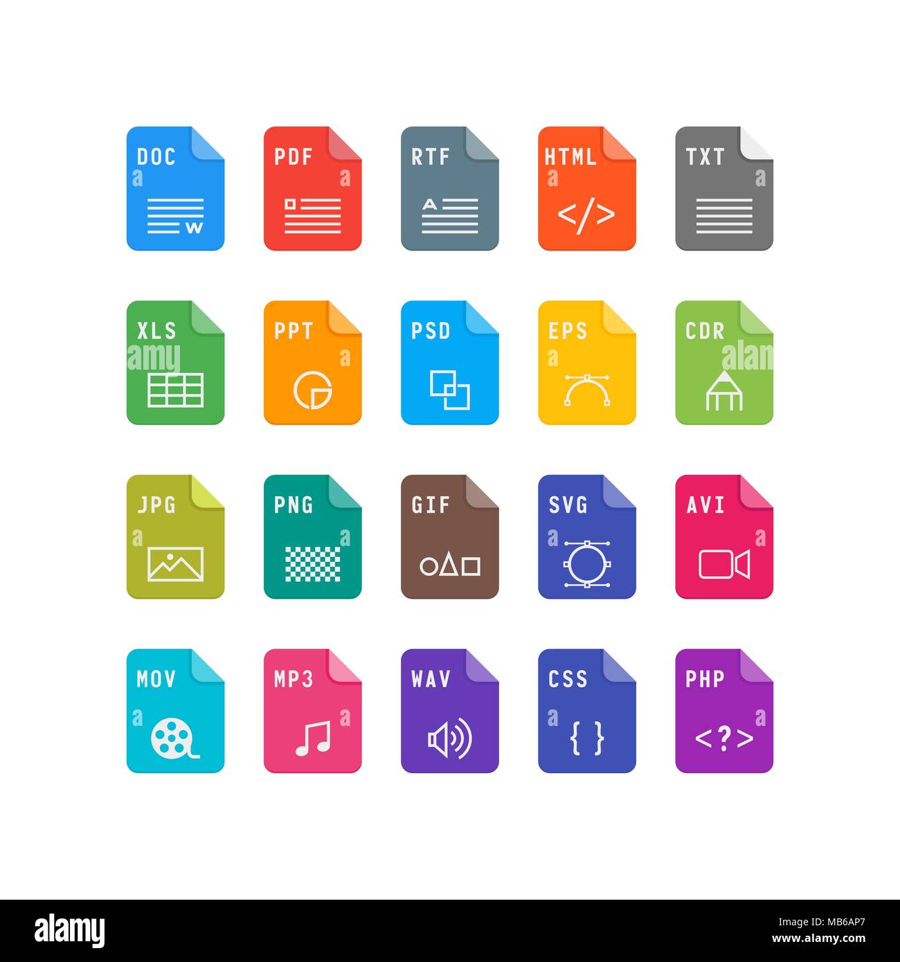 set of file format flat icons. vector illustration Stock Vector Image ...