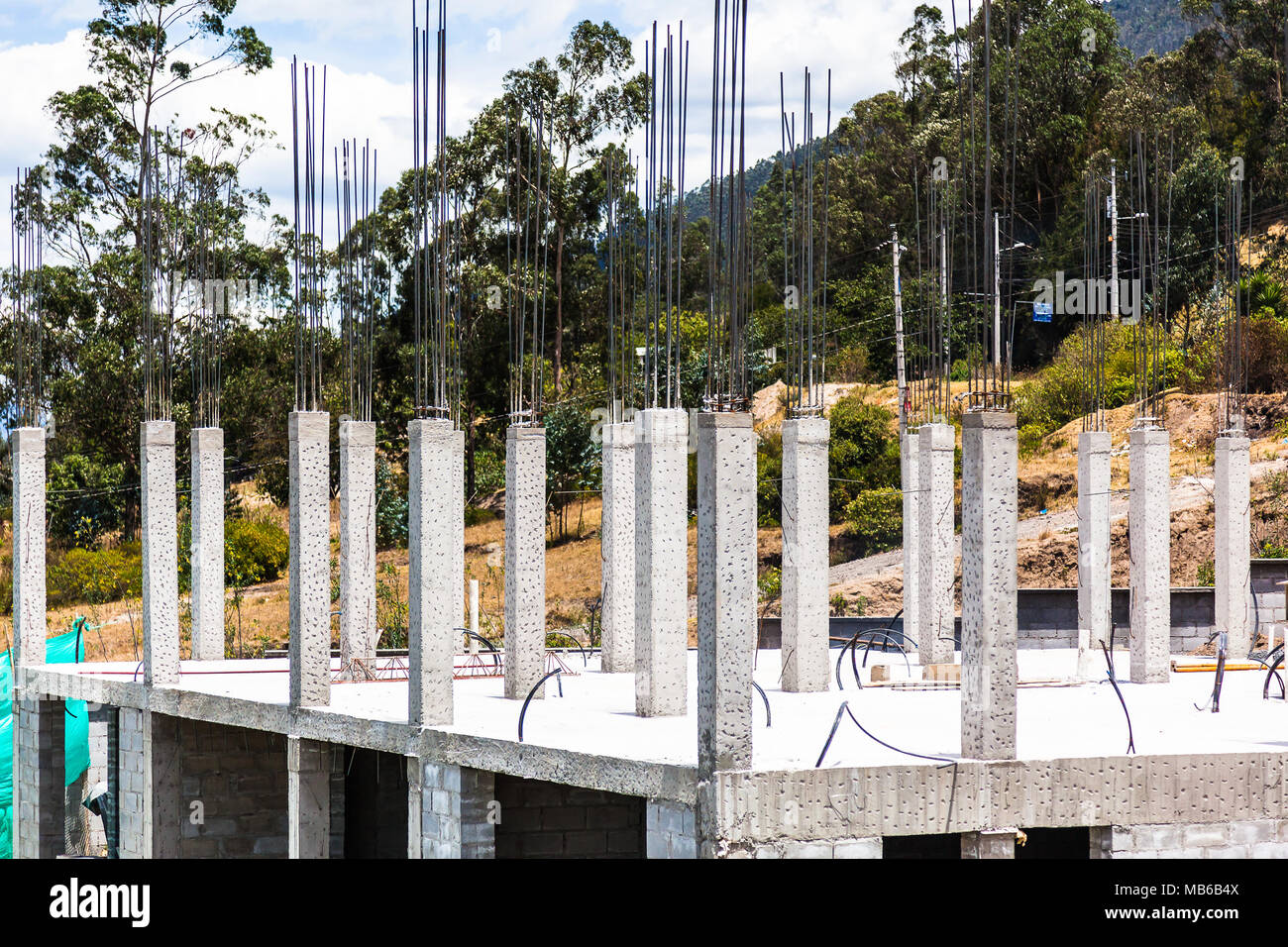 Reinforced concrete columns on first floor slab Stock Photo