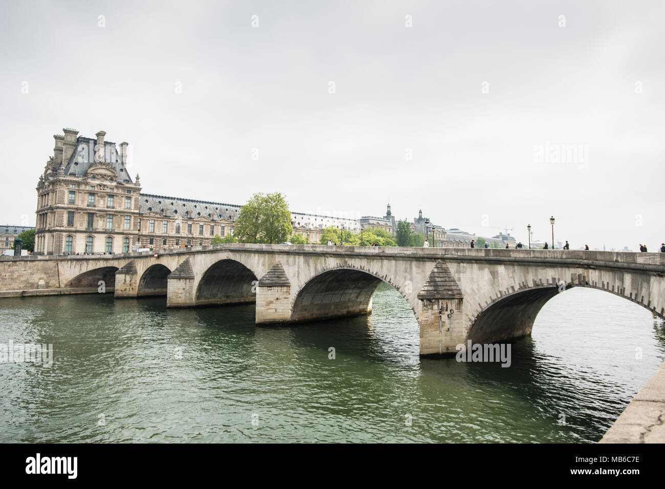 The Pont Royal bridge across the Seine River heading towards the Louvre Museum... its the third oldest bridge in Paris and is monument historique Stock Photo