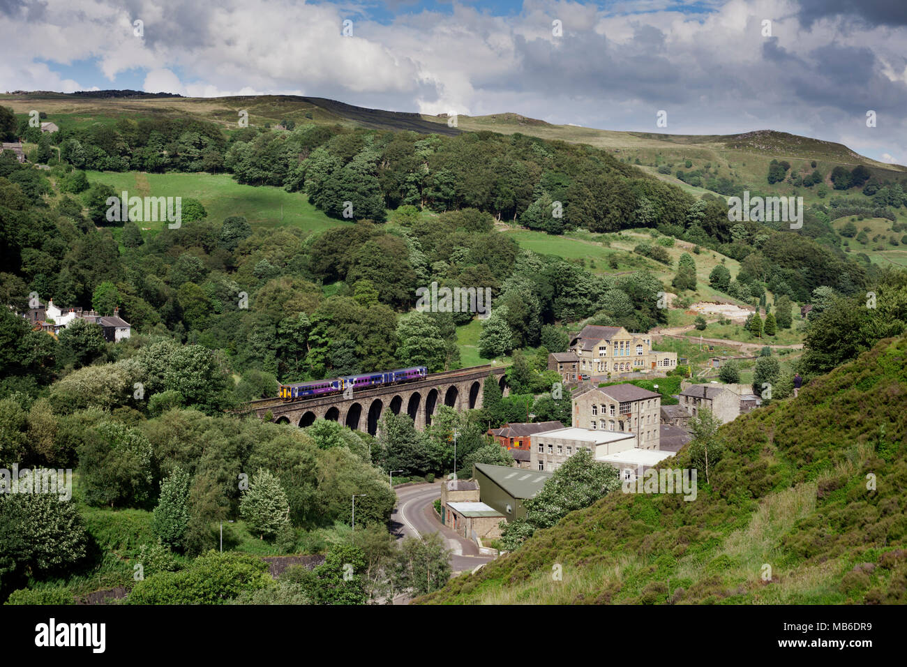 A Northern rail sprinter train crosses  Lydgate viaduct (West of Todmorden) Stock Photo