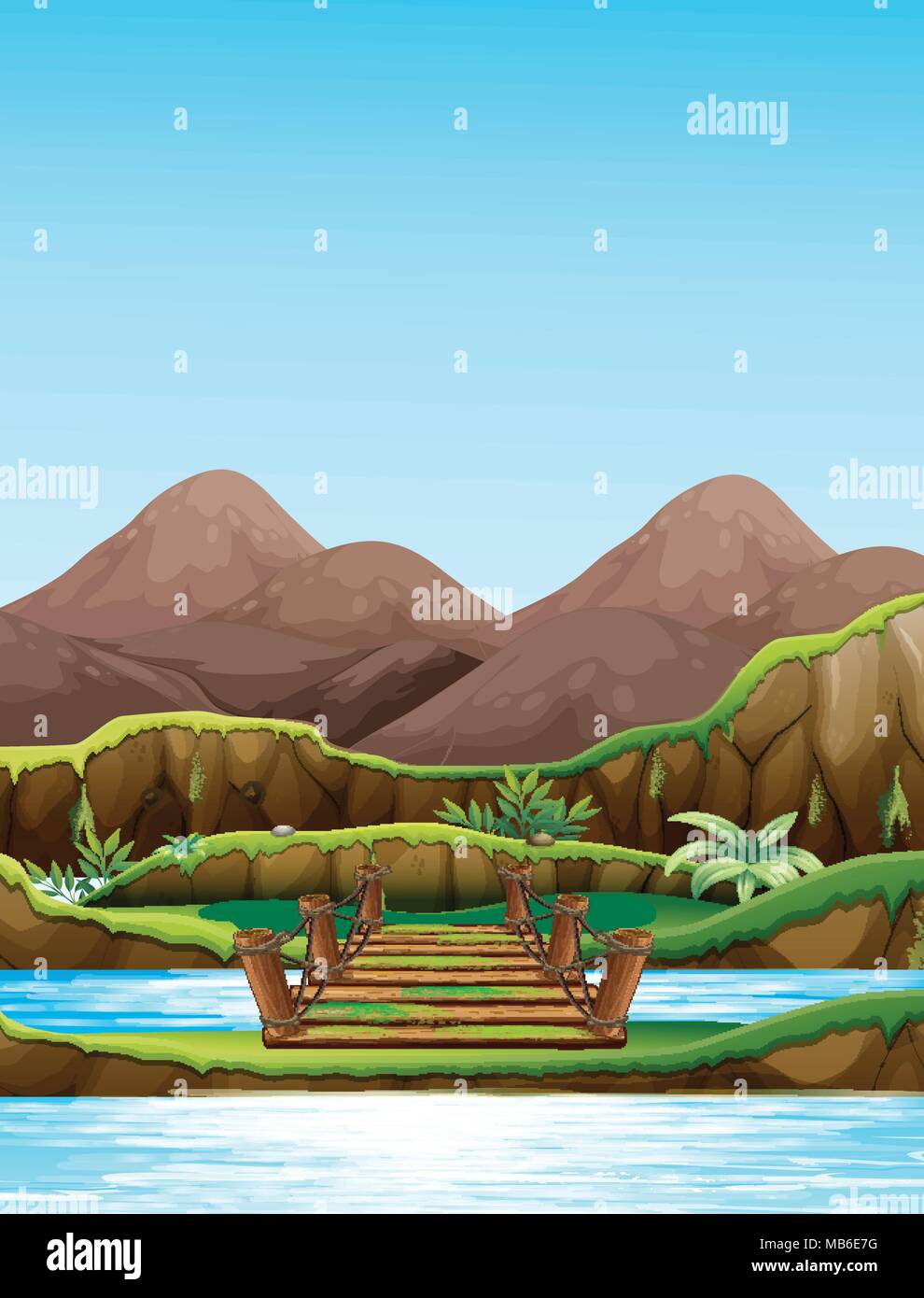 Background scene with bridge over the river illustration Stock Vector ...