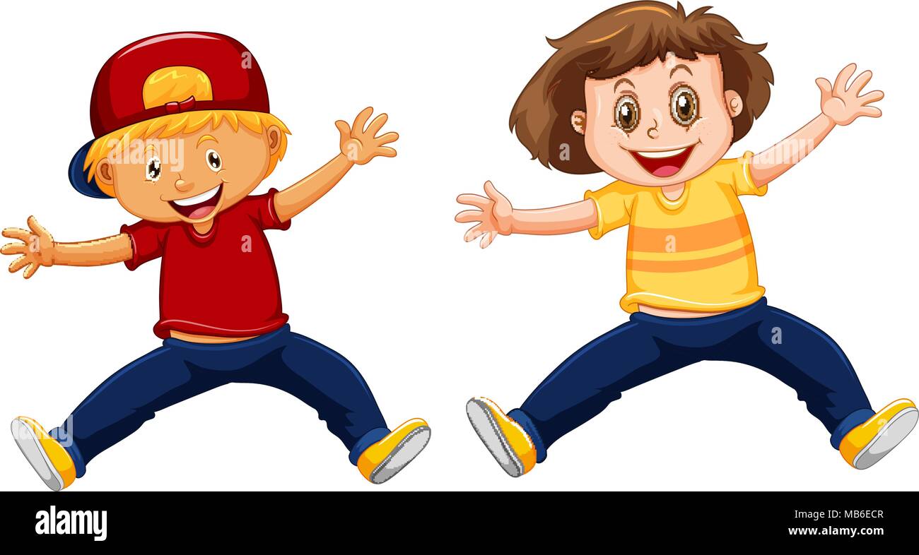 Boy and girl jumping up illustration Stock Vector Image & Art - Alamy