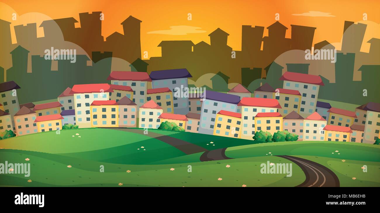 Background scene with many houses in village illustration Stock Vector ...