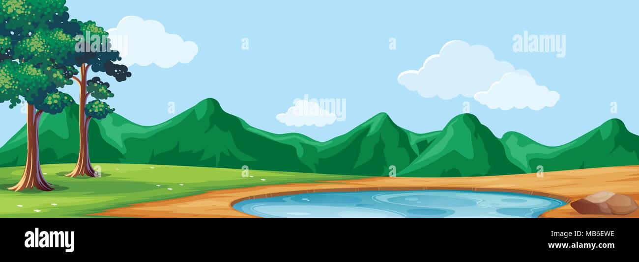 Background scene with trees and pond illustration Stock Vector Image ...