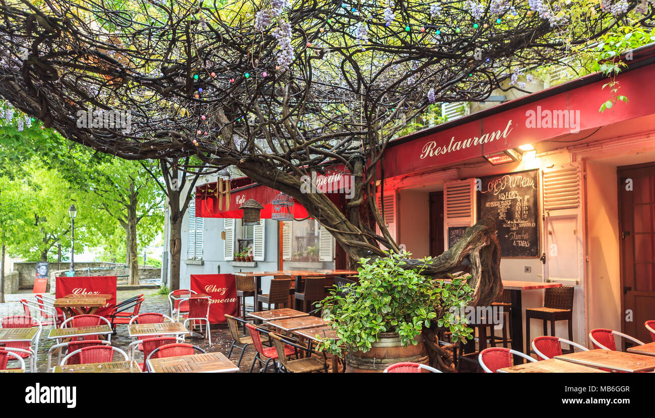Cafe covered wisteria in Montmartre, Paris, France Stock Photo - Alamy