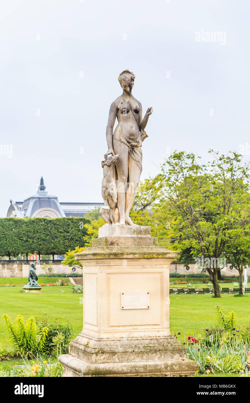 Sculptures in famous Tuileries Garden (Jardin des Tuileries) near