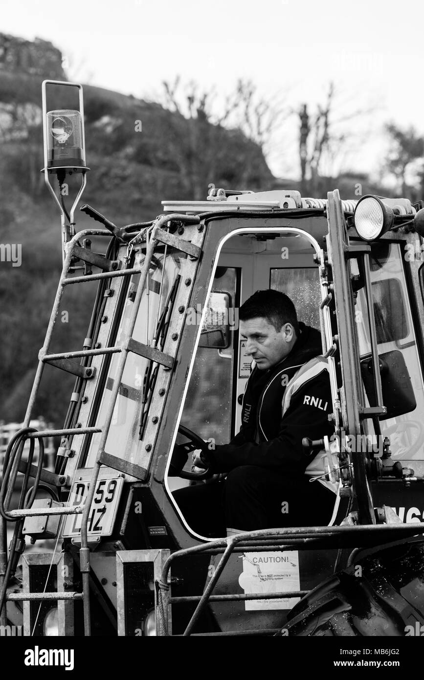 The RNLI at Criccieth celebtrated the opening of their Arancia Boathouse and dedication of the Launch Vehicle for their inshore rescue boat 'Margaret  Stock Photo