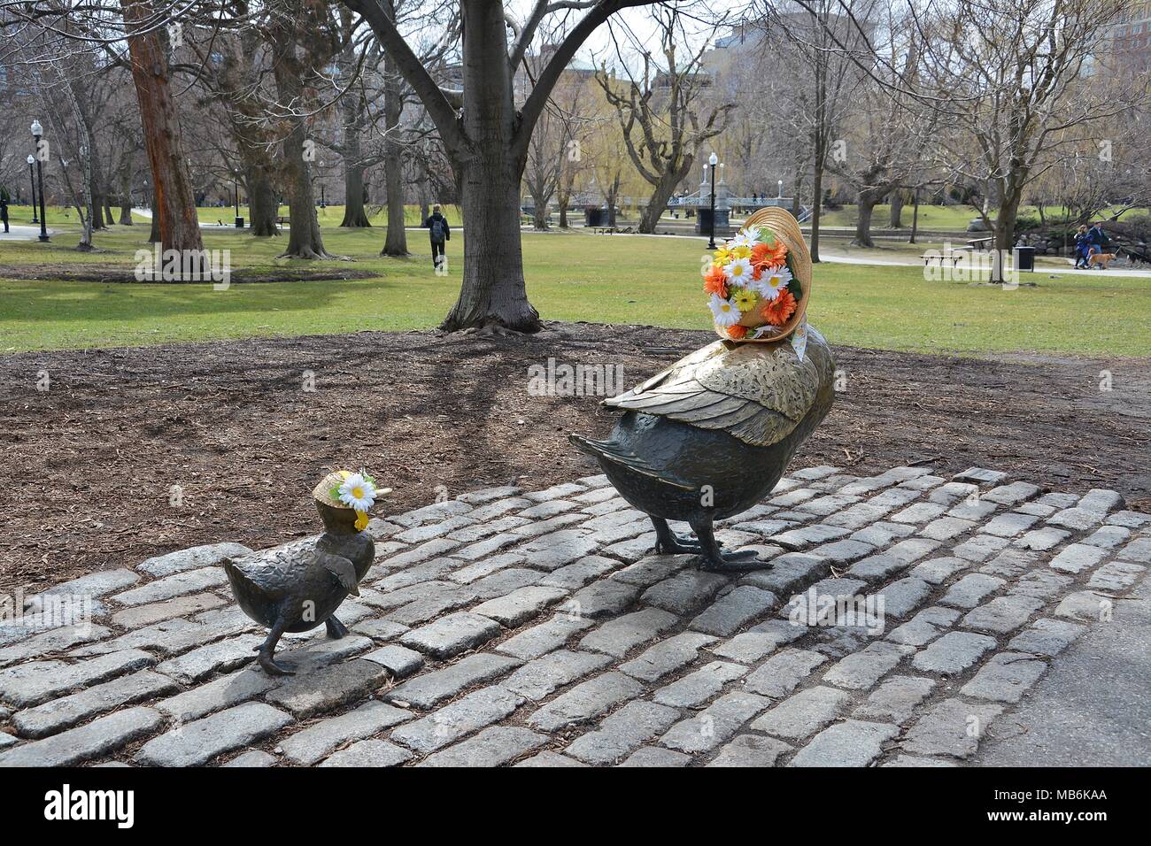 The iconic Make Way For Ducklings Statue in the Boston Public Garden, Boston, Massachusetts, USA Stock Photo