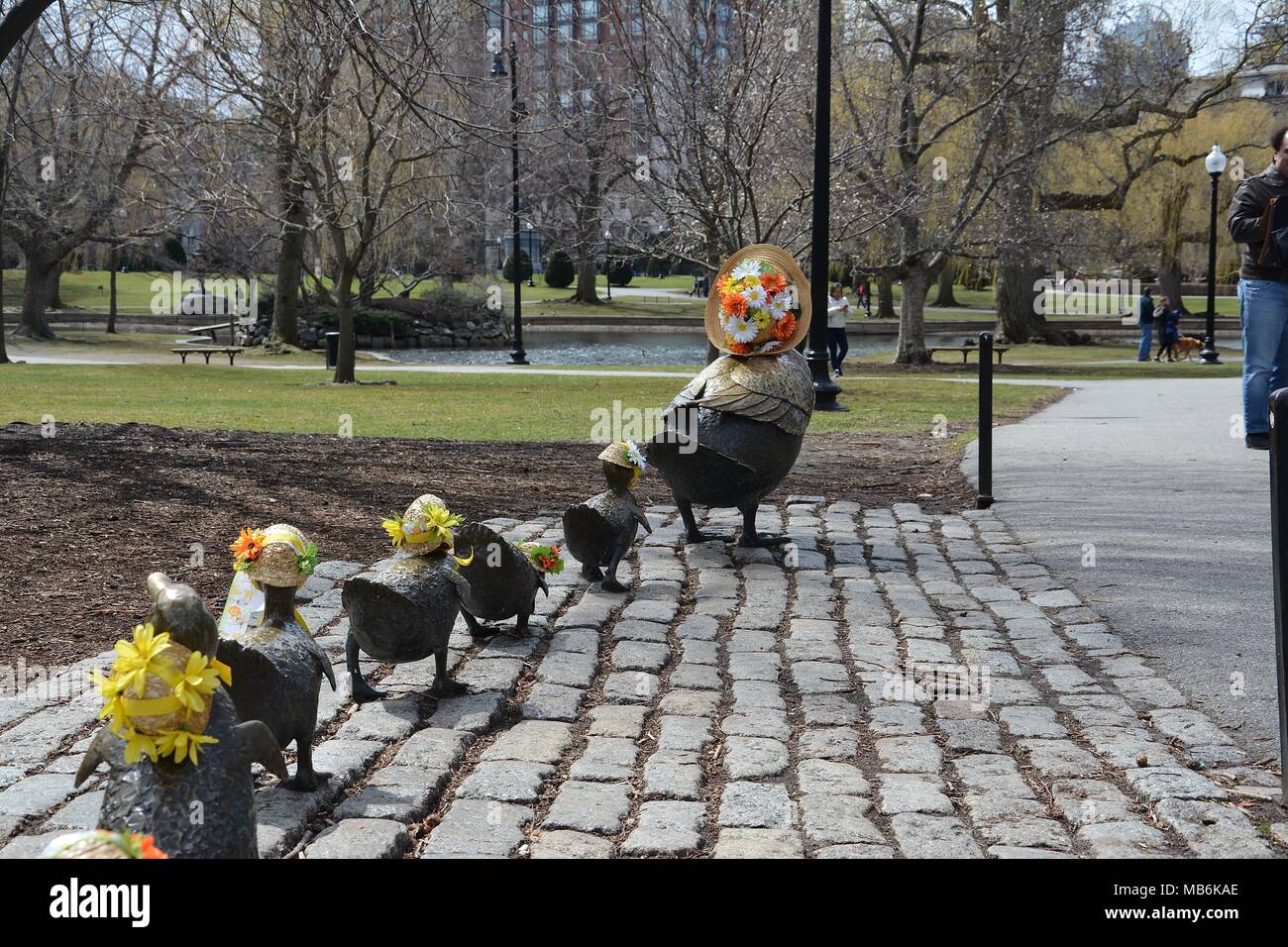 The iconic Make Way For Ducklings Statue in the Boston Public Garden