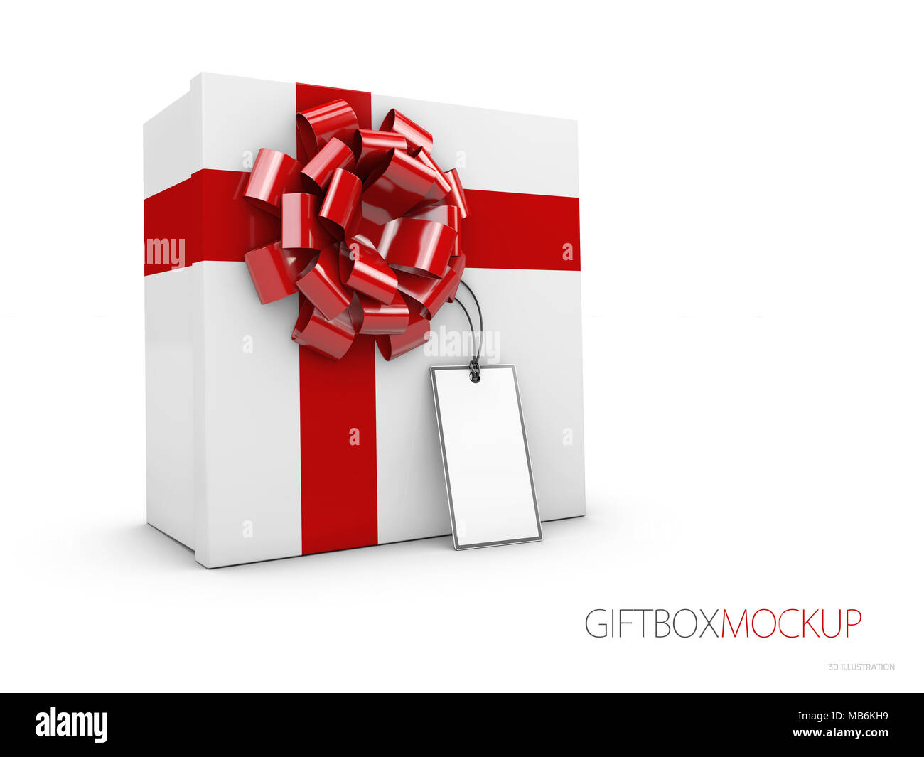 White Square Gift Box with Red Ribbon and lable Isolated on Background ...