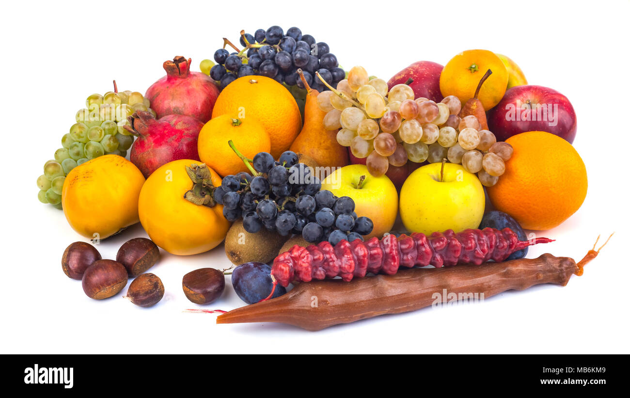 Fresh fruits isolated on a white background. Stock Photo