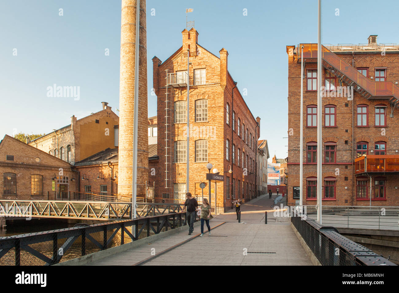 The old industrial landscape in Norrkoping. Norrkoping is a historic industrial town in Sweden. Stock Photo