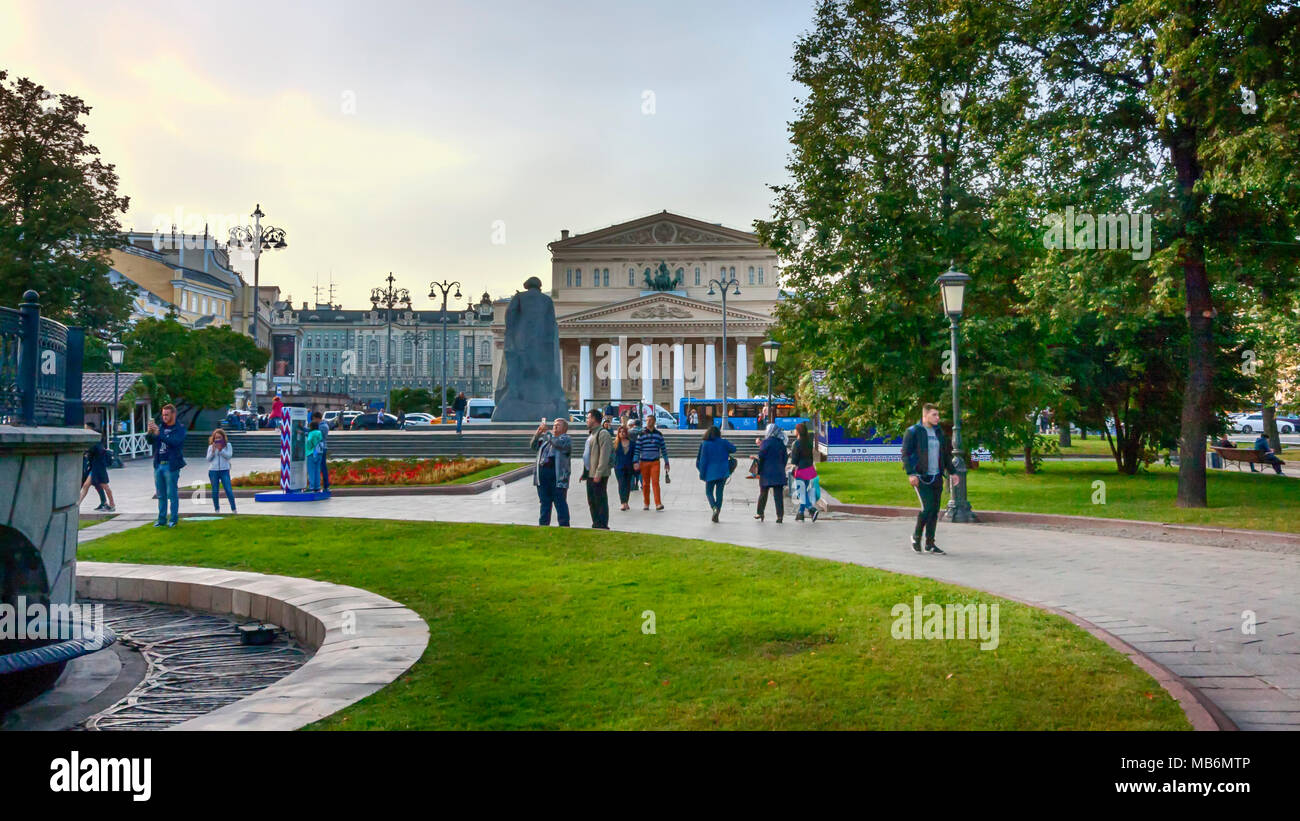 Moscow, Russian Federation - August 27, 2017 : Street view from Teatralnaya Square to Bolshoi Theatre Stock Photo