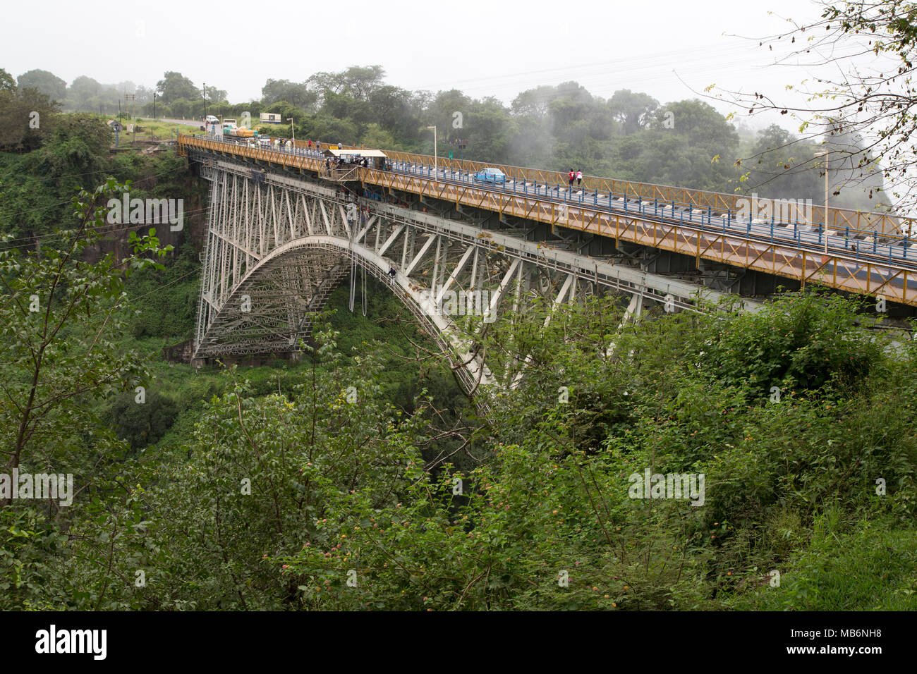 The arched frame of the Victoria Falls Bridge on the border of Zimbabwe and Zambia. Stock Photo