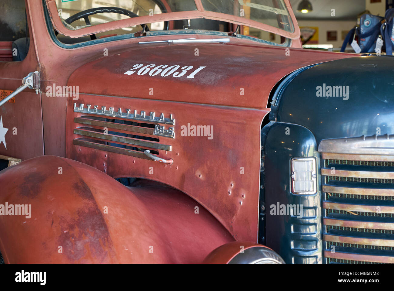 rusty classic car as decoration in Canyon Road House, Namibia, Africa