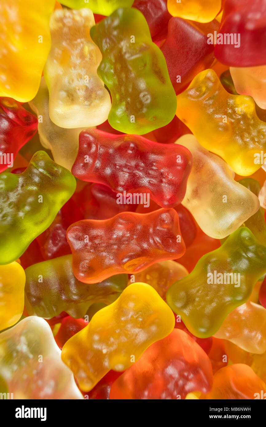 Colourful jelly babies / gummy bear candy sweets. Stock Photo