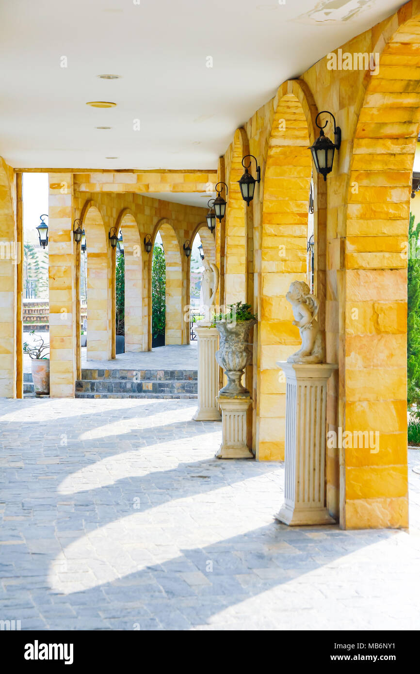 Close-up shot of a line of Gerek-style columns. Stock Photo