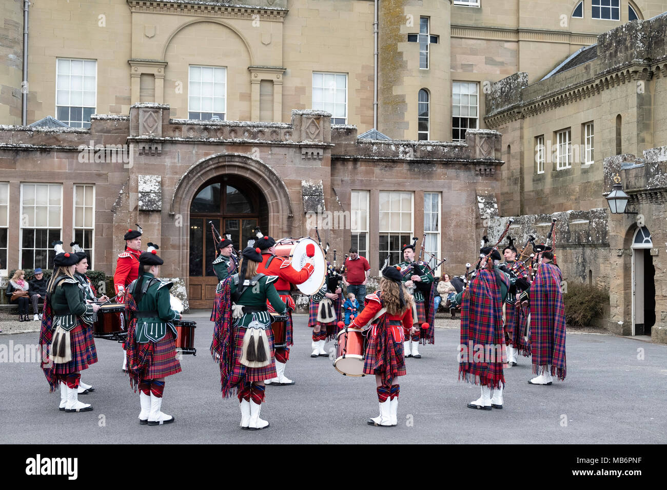 Scottish Pipe Band in the grounds of Culzean Castle located near Maybole in Ayrshire Scotland Stock Photo