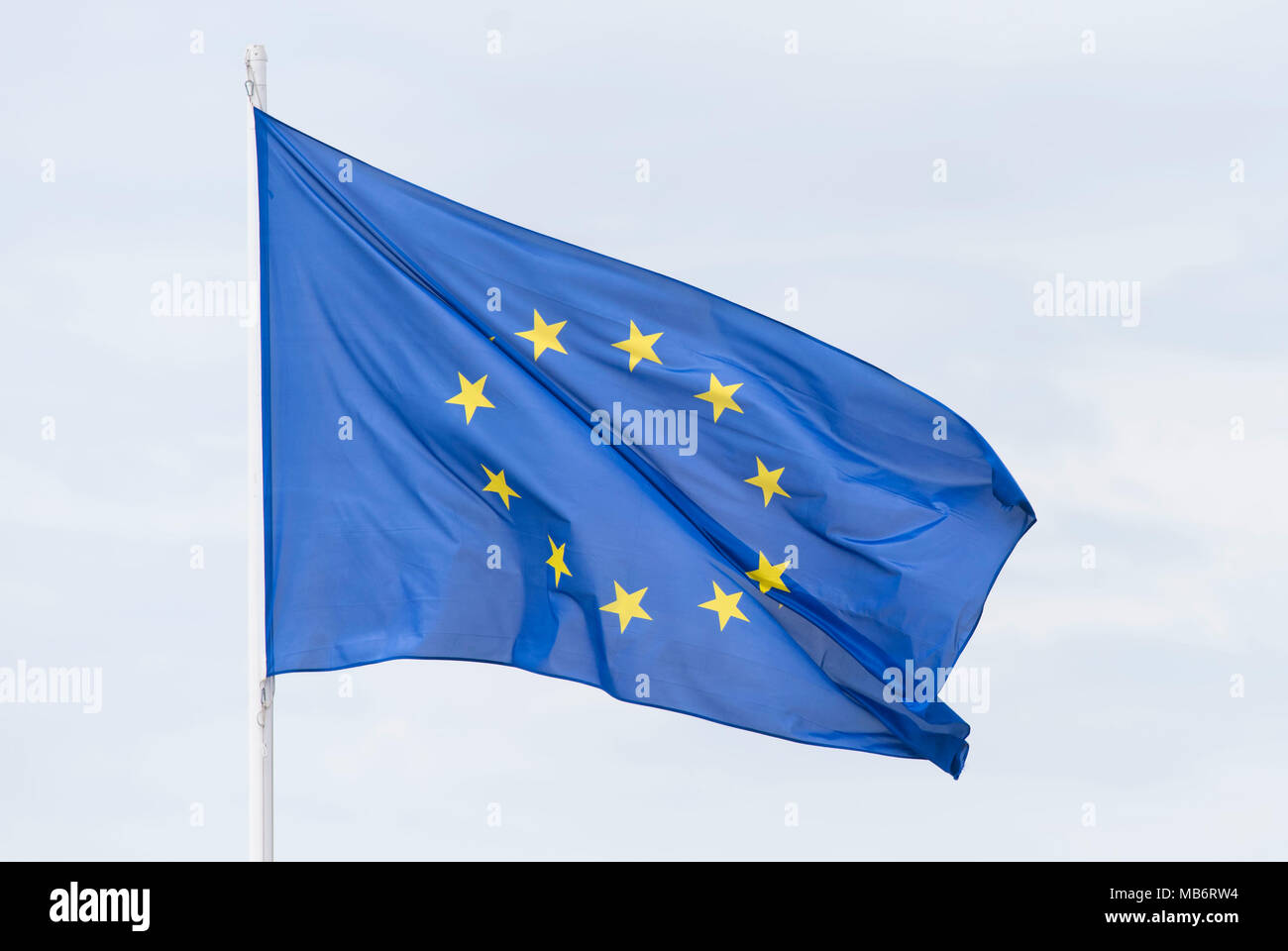 European Union (EU) flag flying in the wind. Stock Photo