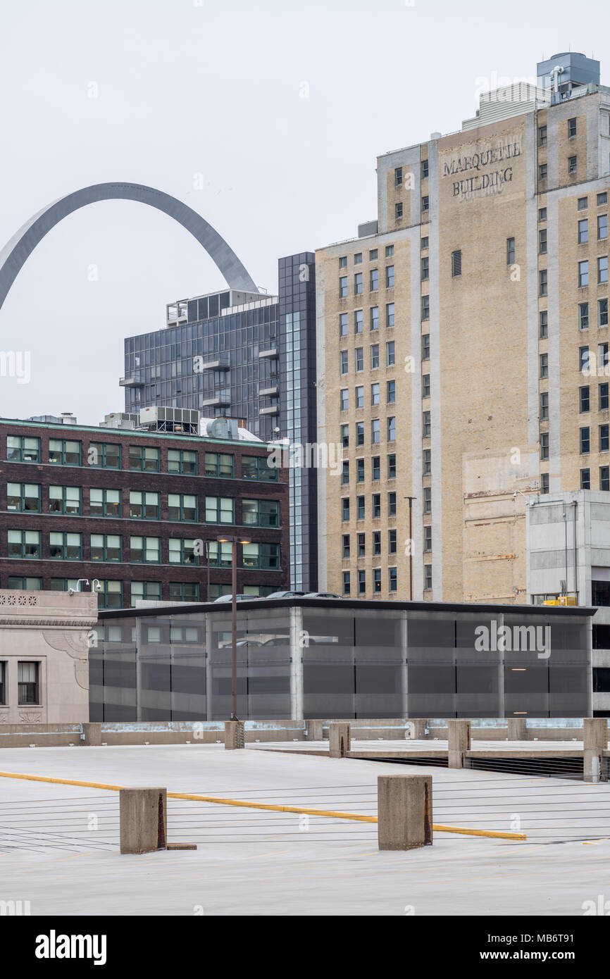Buildings in downtown St. Louis with parking garage in foreground Stock Photo