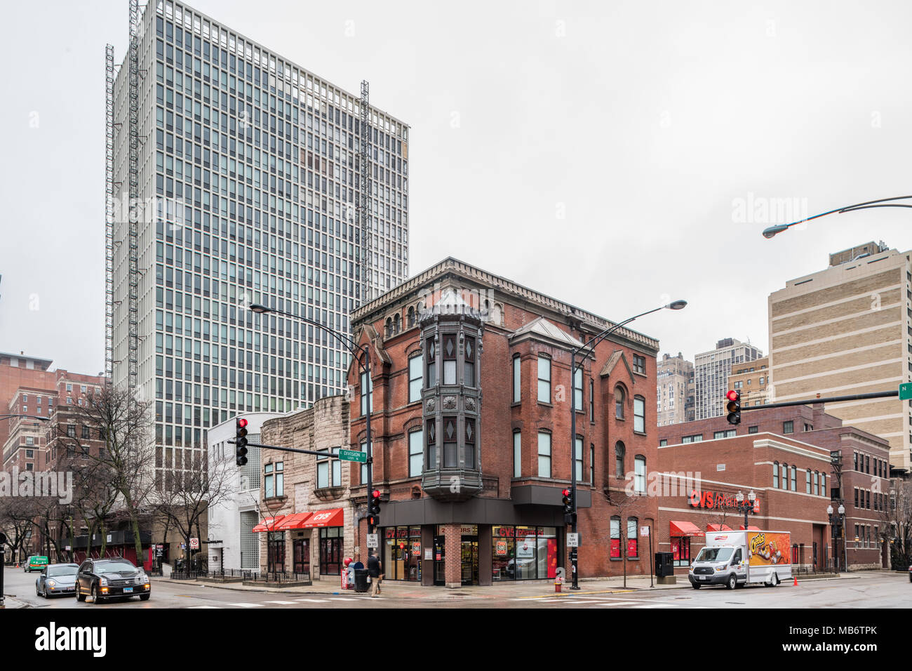 Mixed use commercial and residential buildings on Division street in