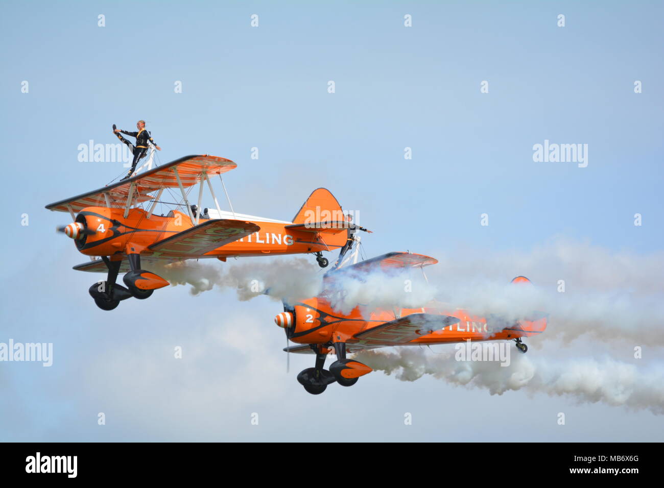 Bristling wing walkers Steadman bi planes at airshows Stock Photo Alamy