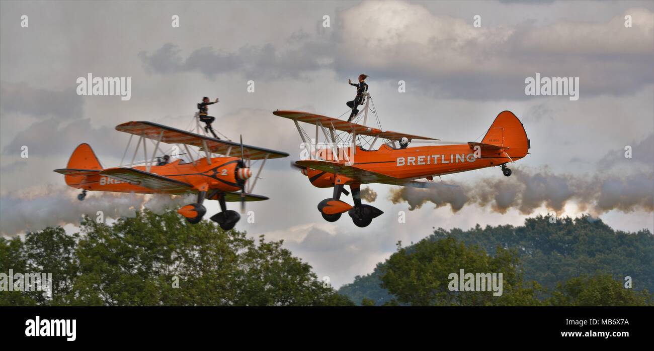 Bristling wing walkers Steadman bi planes at airshows Stock Photo