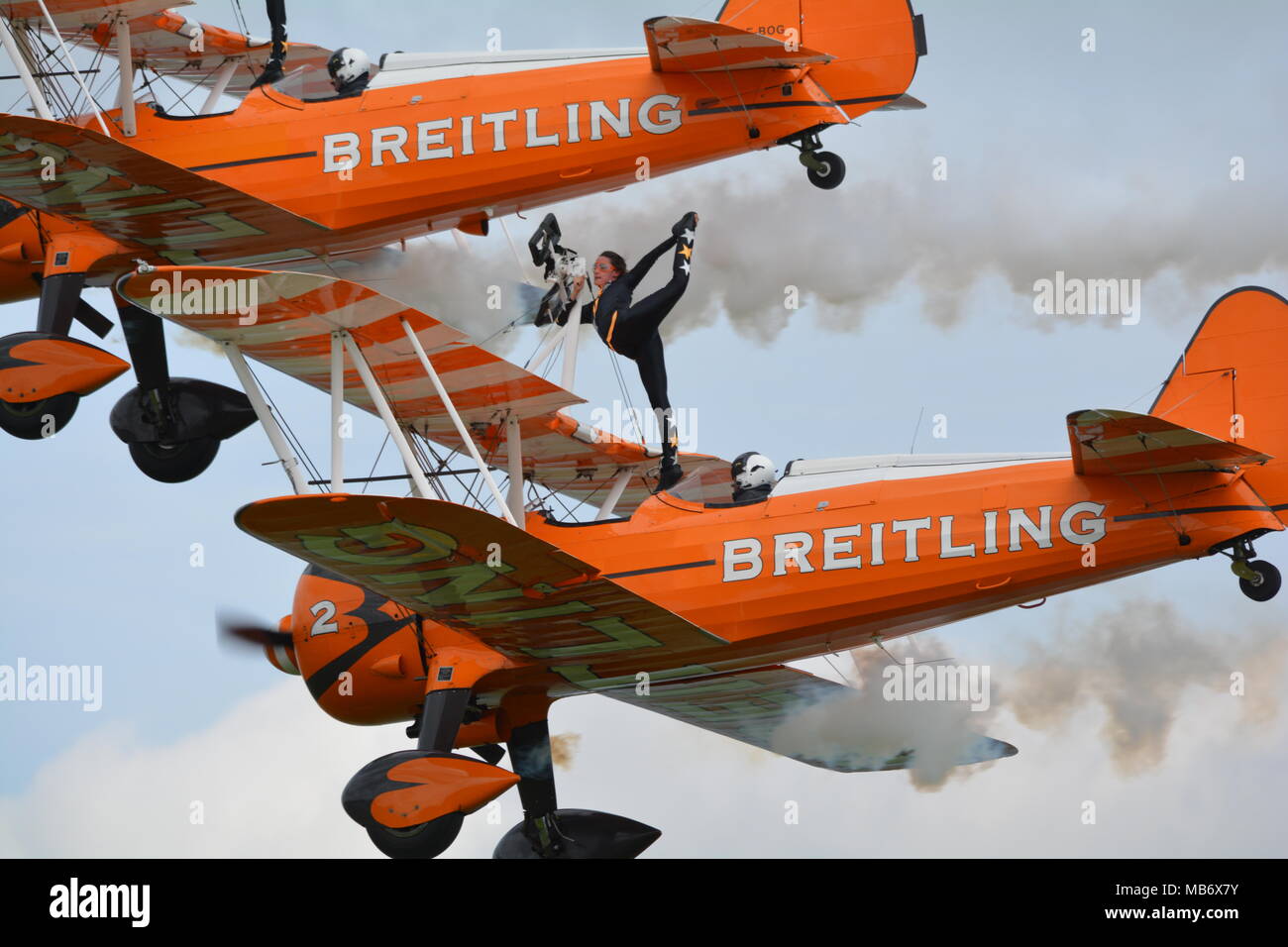 Bristling wing walkers Steadman bi planes at airshows Stock Photo Alamy