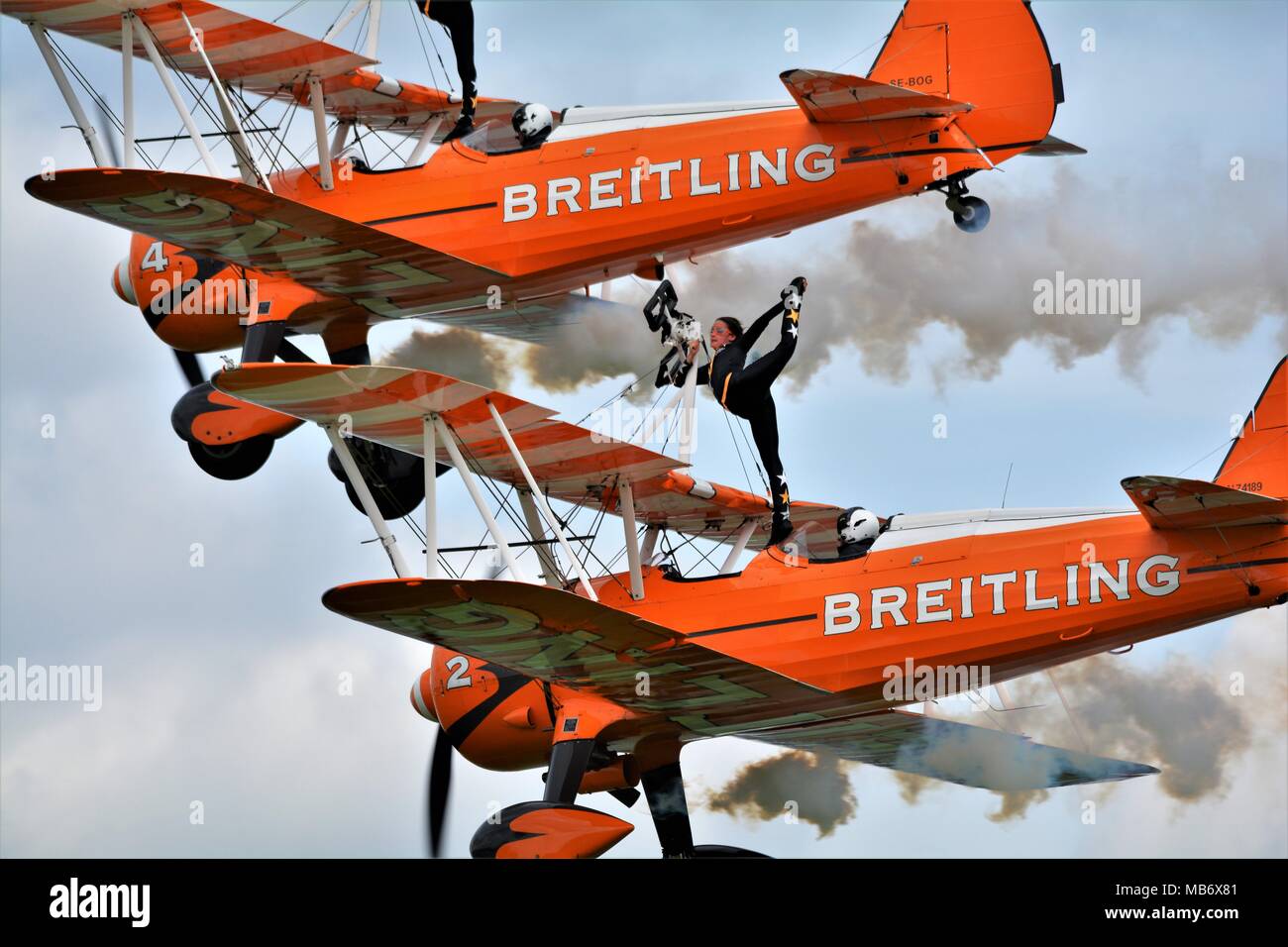 Bristling wing walkers Steadman bi planes at airshows Stock Photo Alamy