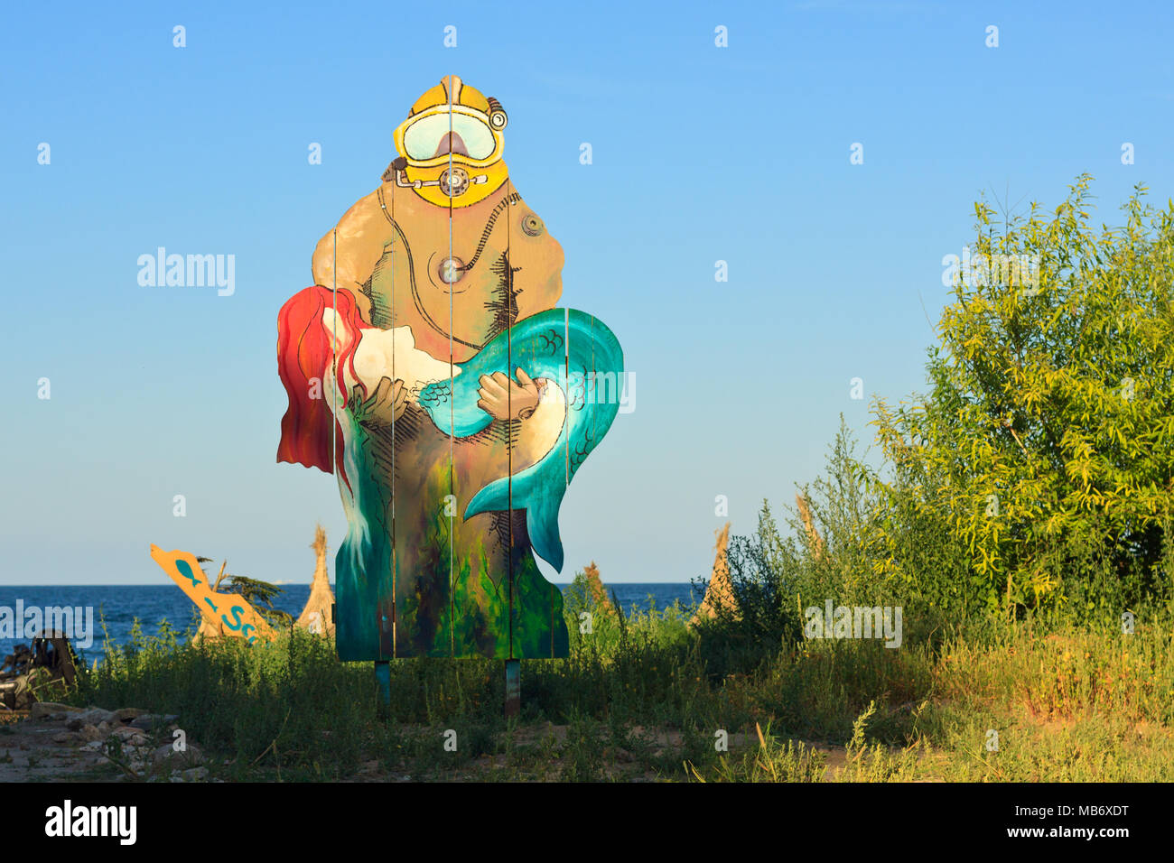 Funny summer decoration on the beach. Stock Photo