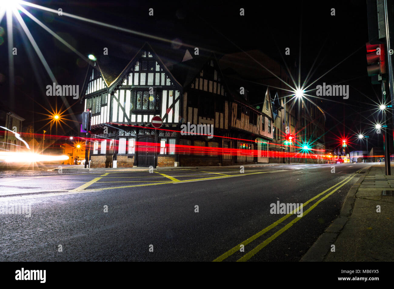 Long exposure picture of light trails in Ipswich town Stock Photo