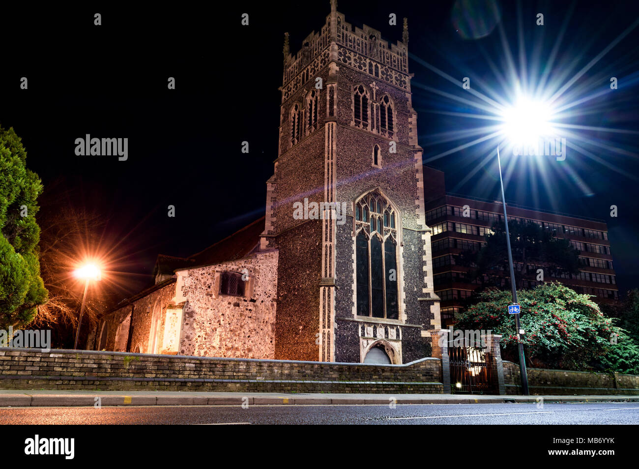 Long exposure night photo of a church Stock Photo