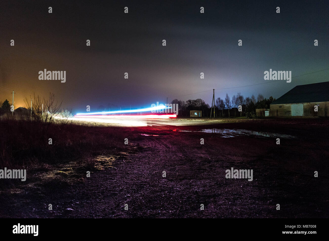 Long exposure picture of moving car at night Stock Photo