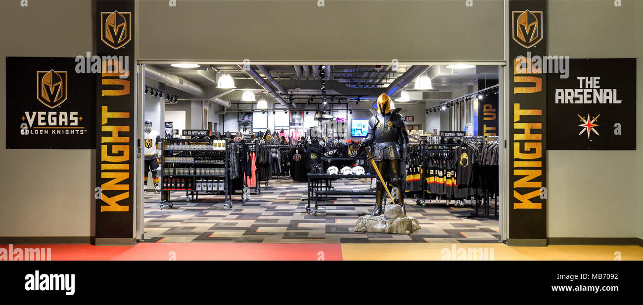 The Arsenal, the Golden Knights Hockey Team retail outlet storefront at City National Arena in Las Vegas, Nevada. Stock Photo