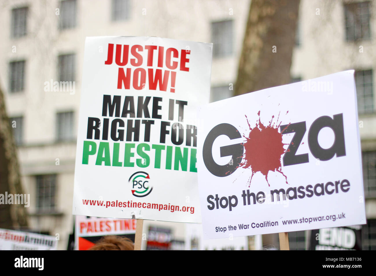 Protest signs at the Protest for Gaza Stock Photo