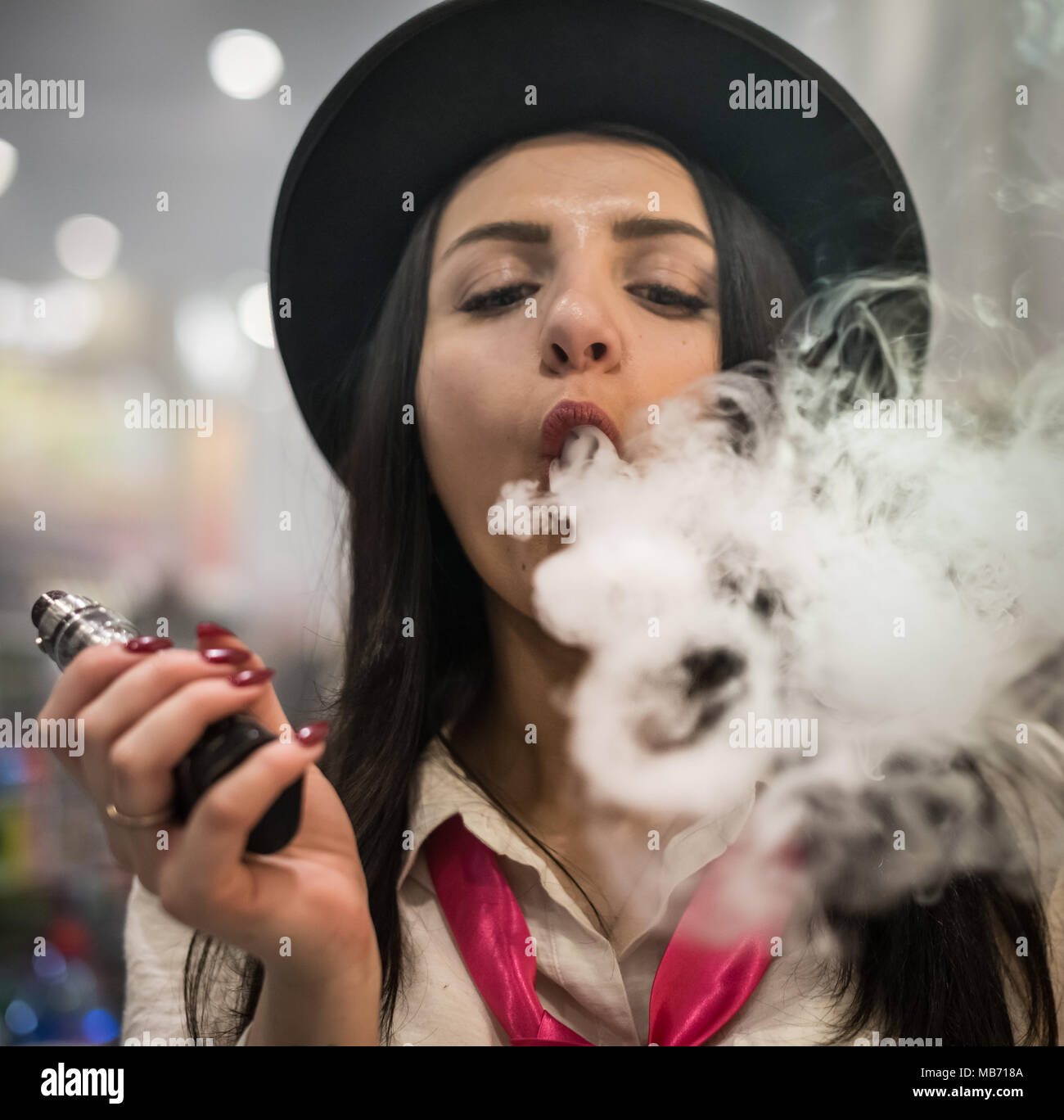 London, UK. 7th April, 2018. Vape Jam UK sees hundreds of vaping enthusiasts and electronic cigarette businesses attend the fourth instalment of Vape Jam convention at ExCeL London. Credit: Guy Corbishley/Alamy Live News Stock Photo