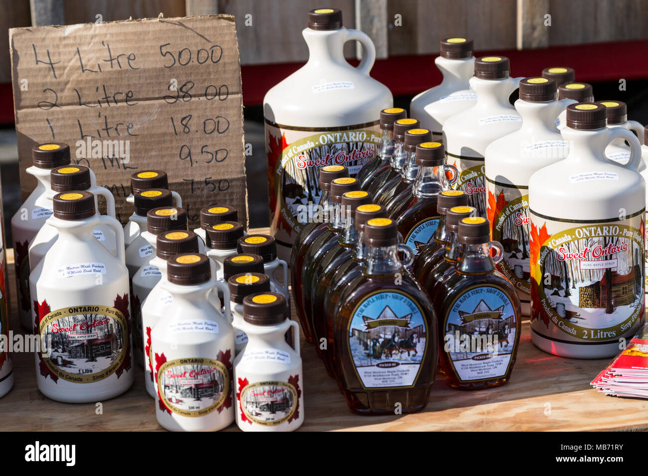 Elmira, Ontario Canada. 07 April 2018. Elmira Maple Syrup Festival 2018, World's largest single day syrup festival. Fresh maple syruo for sale. Performance Image/Alamy Live News Stock Photo