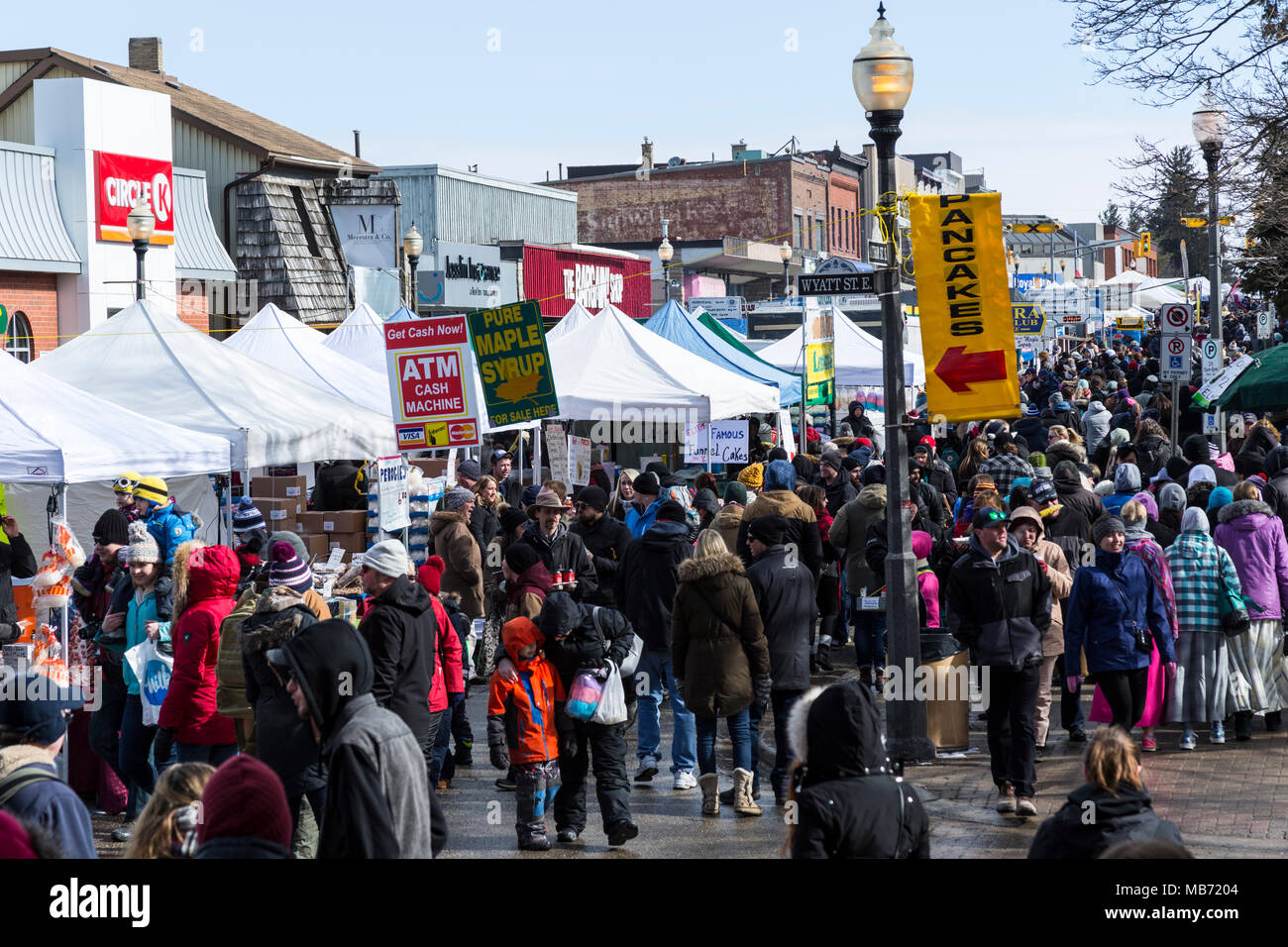 Elmira, Ontario Canada. 07 April 2018. Elmira Maple Syrup Festival 2018, World's largest single day syrup festival. Large crowds enjoying at the maple syrup festival. Performance Image/Alamy Live News Stock Photo